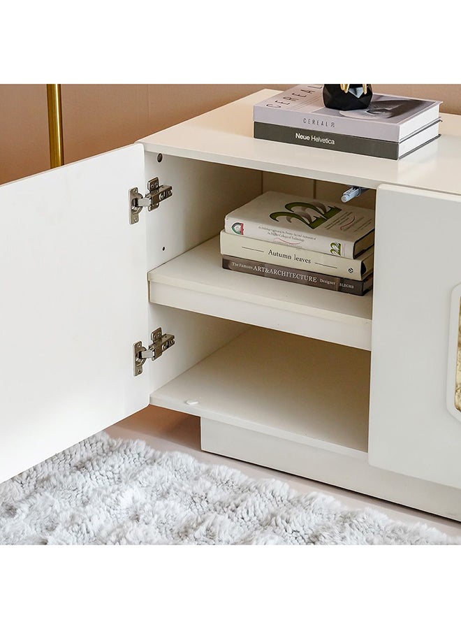 DANUBE HOME وحدة تلفاز قصر 3 أبواب و 2 درج حتى 75 بوصة | خزانة تلفاز بتصميم حديث | حامل تلفاز خشبي | مركز وسائط لغرفة المعيشة L180xW45xH55 سم - أبيض لؤلؤي - Image 3